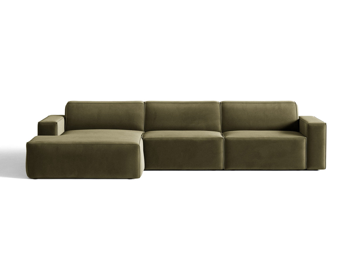 Modulares Ecksofa links Jodie von Micadoni mit Meridienne auf schwarzen Kunststoffbeinen