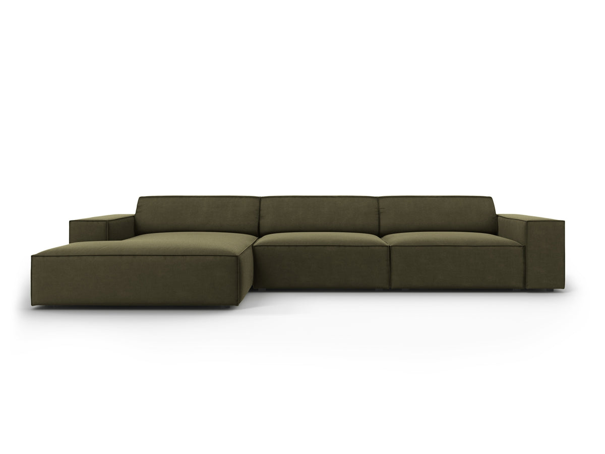Jodie Velour modulares Ecksofa links 4 Sitzer in Green-Bluvel präsentiert im Onlineshop von KAQTU Design AG. L-Sofa links ist von Micadoni