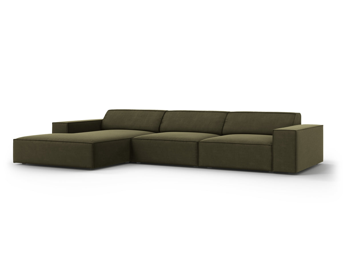 Jodie Velour modulares Ecksofa links 4 Sitzer in Green-Bluvel präsentiert im Onlineshop von KAQTU Design AG. L-Sofa links ist von Micadoni
