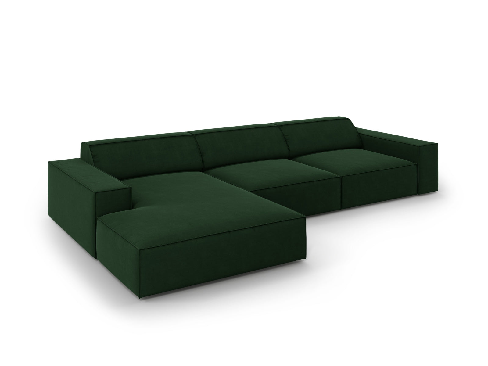 Elegantes, modulares Ecksofa Jodie in luxuriösem Flaschengrün, linksseitig, 4-Sitzer, ideal für stilvolle und gemütliche Wohnbereiche.