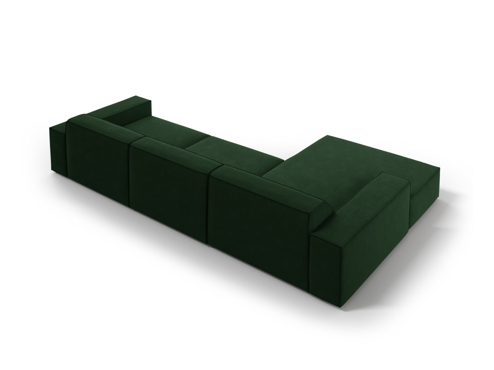 Modulares Ecksofa Jodie in edlem Flaschengrün, linksseitig, 4-Sitzer, perfekt für moderne und einladende Wohnräume.