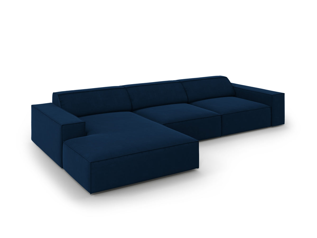 Jodie Velour modulares Ecksofa links 4 Sitzer in Royal Blue-Bluvel präsentiert im Onlineshop von KAQTU Design AG. L-Sofa links ist von Micadoni
