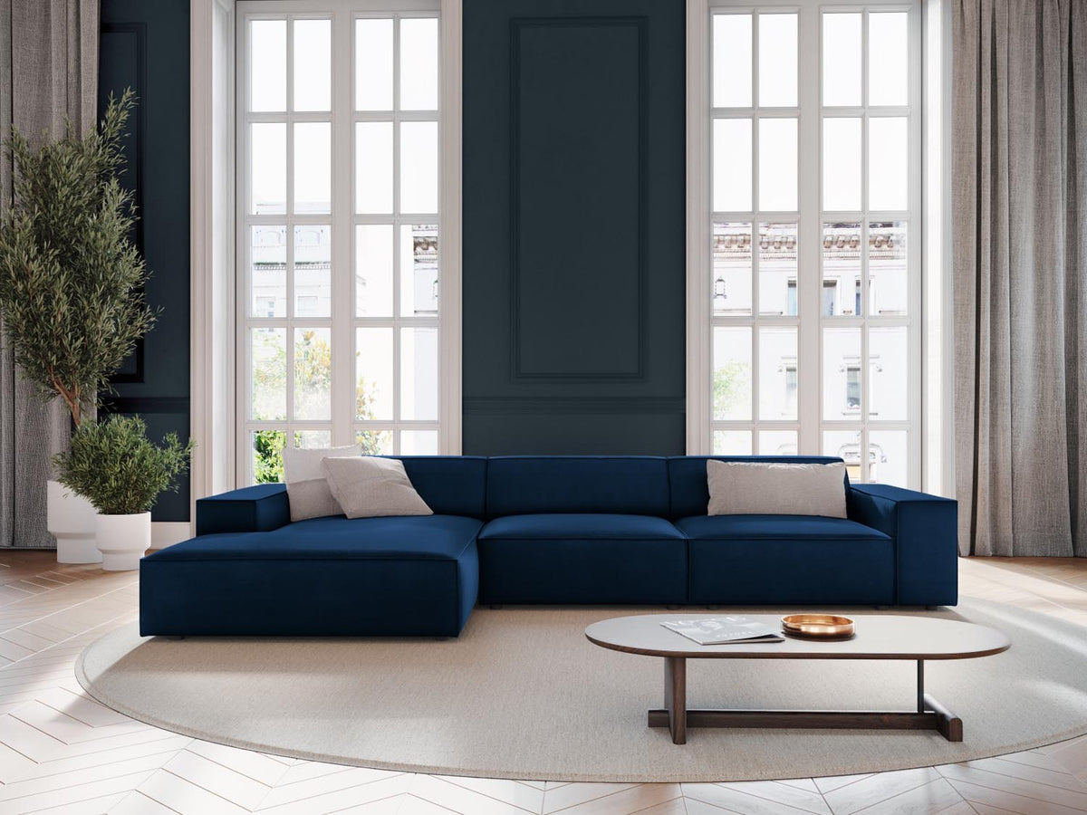 Jodie Velour modulares Ecksofa links 4 Sitzer in Royal Blue-Bluvel präsentiert im Onlineshop von KAQTU Design AG. L-Sofa links ist von Micadoni