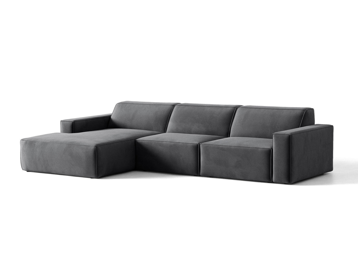 Modulares Ecksofa links Jodie von Micadoni mit Meridienne auf schwarzen Kunststoffbeinen