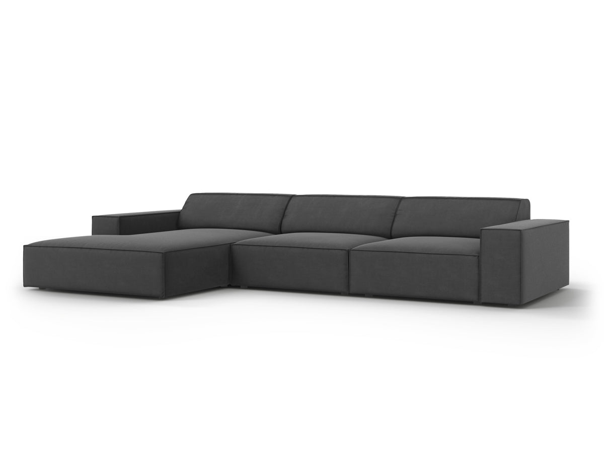 Jodie Velour modulares Ecksofa links 4 Sitzer in Grey-Bluvel präsentiert im Onlineshop von KAQTU Design AG. L-Sofa links ist von Micadoni