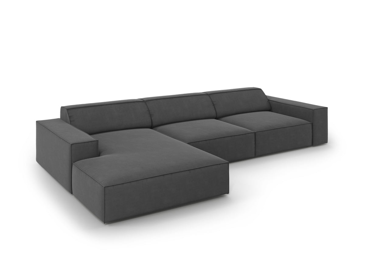 Jodie Velour modulares Ecksofa links 4 Sitzer in Grey-Bluvel präsentiert im Onlineshop von KAQTU Design AG. L-Sofa links ist von Micadoni