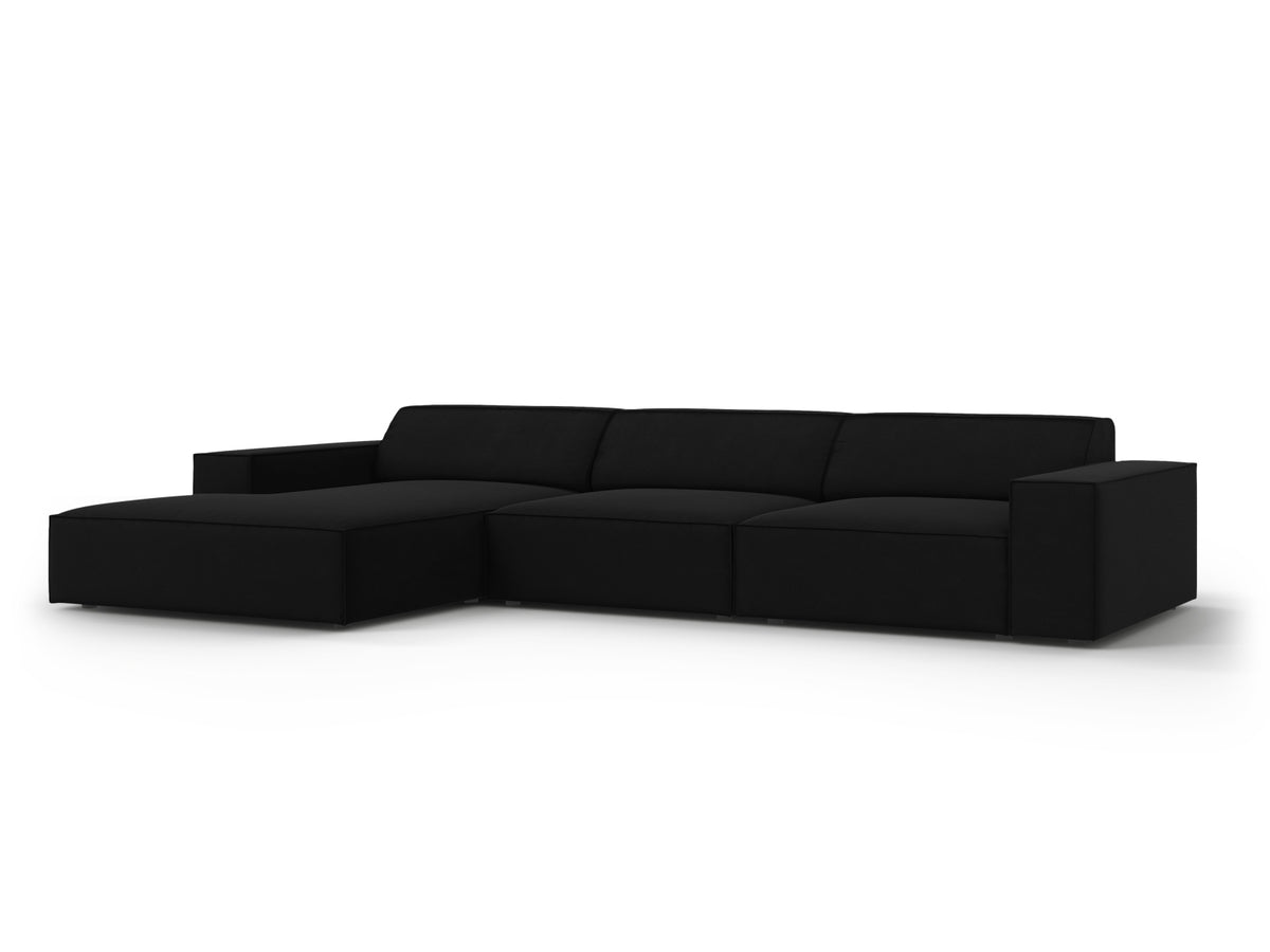 Jodie Velour modulares Ecksofa links 4 Sitzer in Black-Bluvel präsentiert im Onlineshop von KAQTU Design AG. L-Sofa links ist von Micadoni