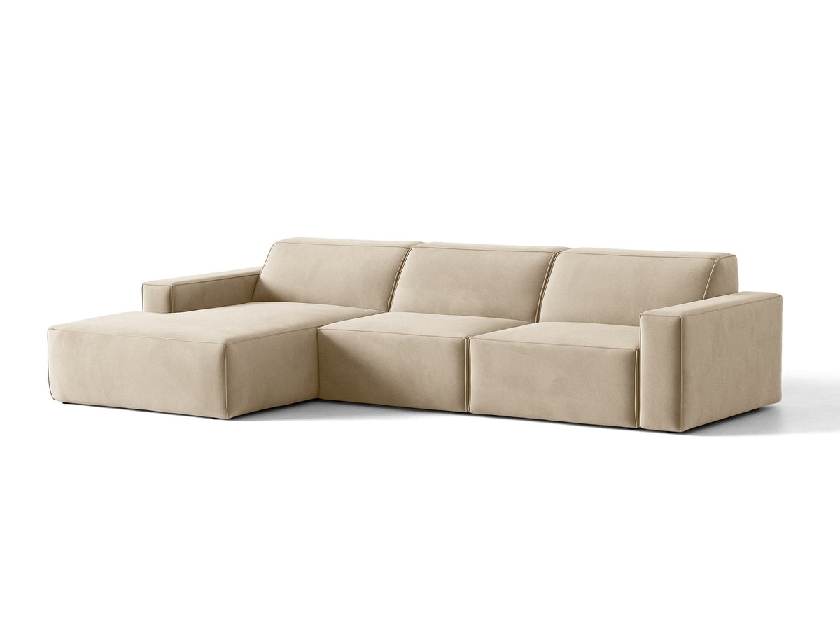 Modulares Ecksofa links Jodie von Micadoni mit Meridienne auf schwarzen Kunststoffbeinen