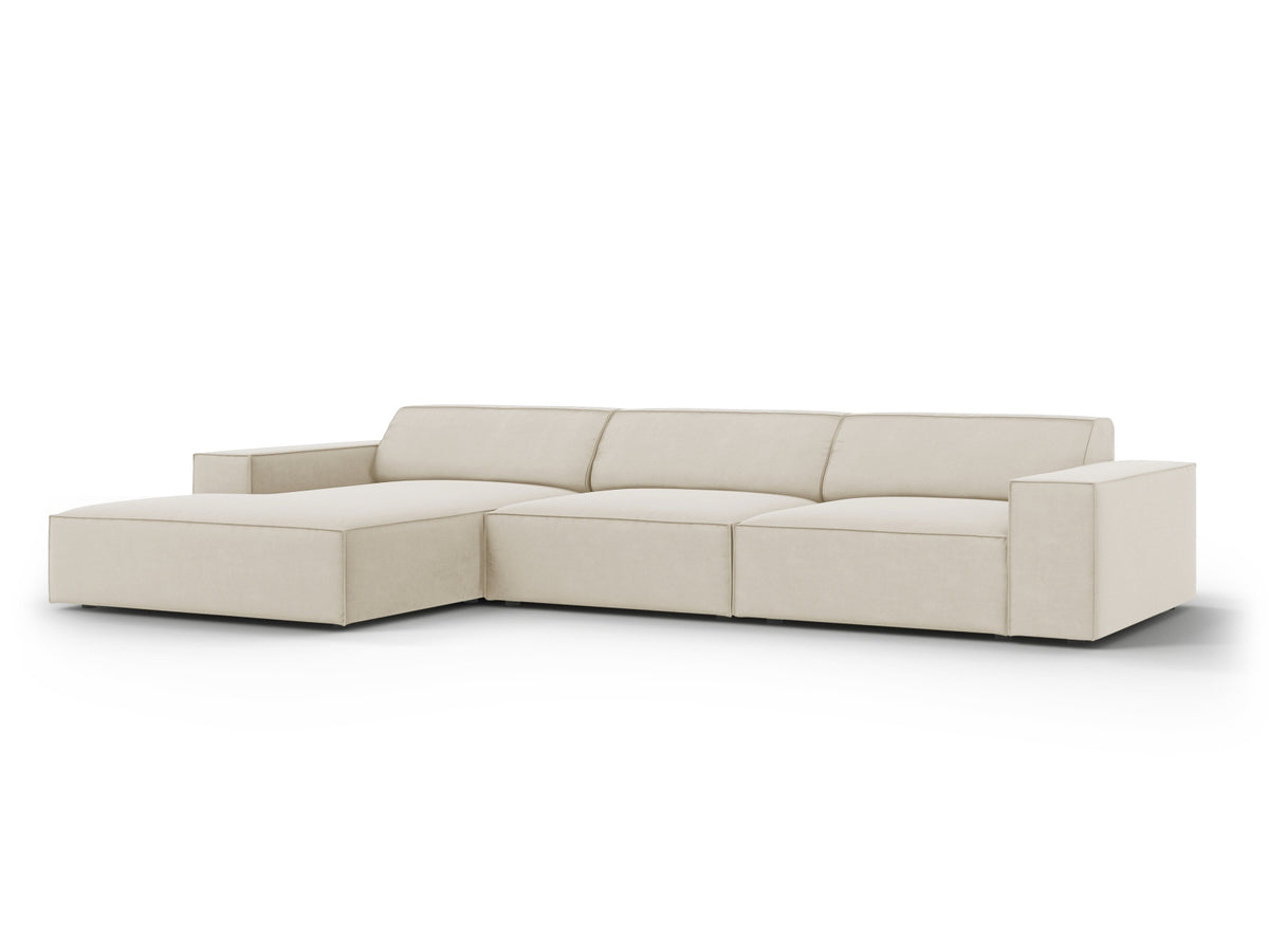 Jodie Velour modulares Ecksofa links 4 Sitzer in Dark Beige-Bluvel präsentiert im Onlineshop von KAQTU Design AG. L-Sofa links ist von Micadoni