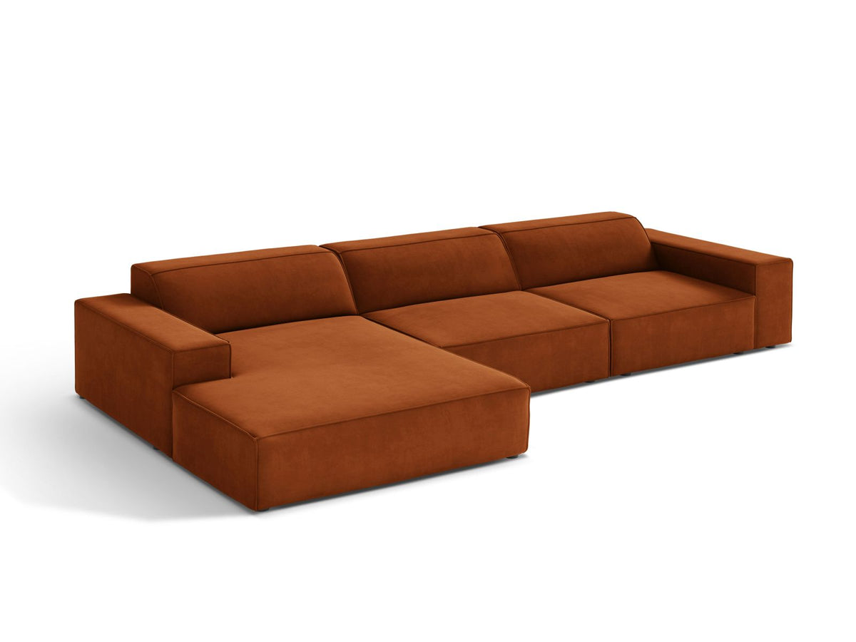 Jodie Velour modulares Ecksofa links 4 Sitzer in Terracotta-Bluvel präsentiert im Onlineshop von KAQTU Design AG. Ecksofa links ist von Micadoni