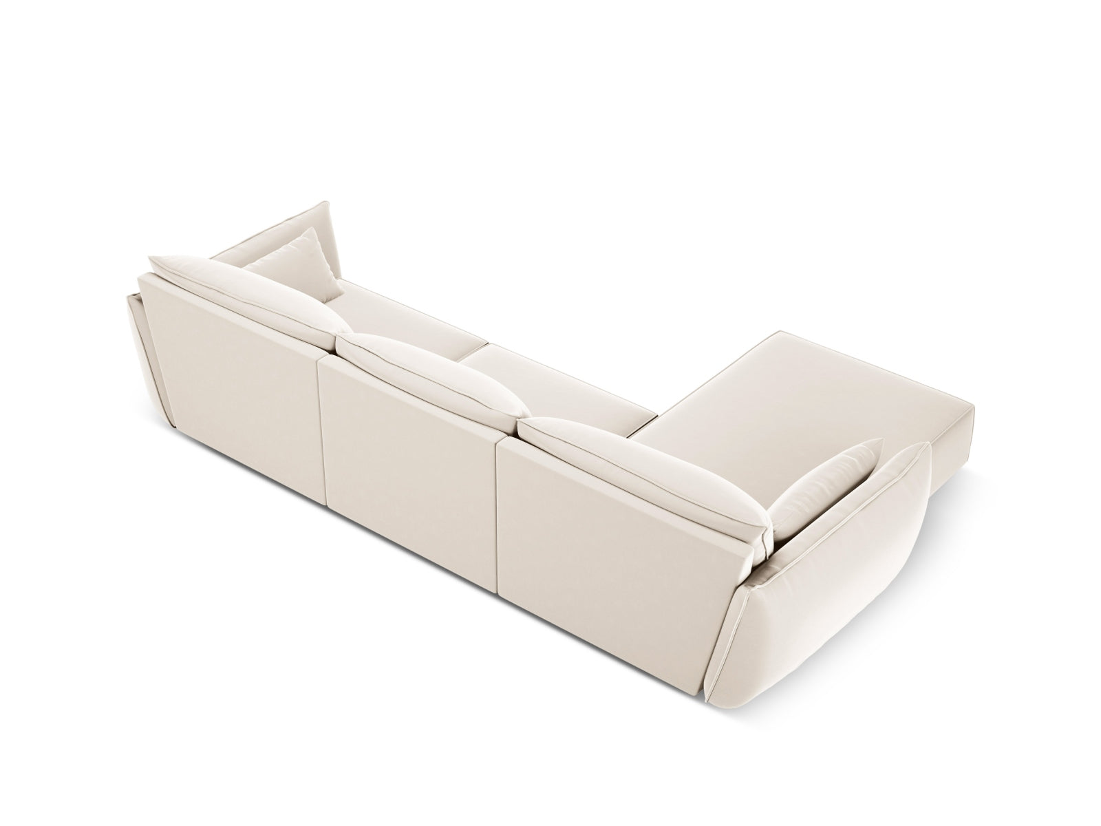 Stilvolles Kaelle Velour Ecksofa links in zartem Beige, perfekt für moderne Wohnzimmer. Geräumiges 4-Sitzer Modell von Micadoni.