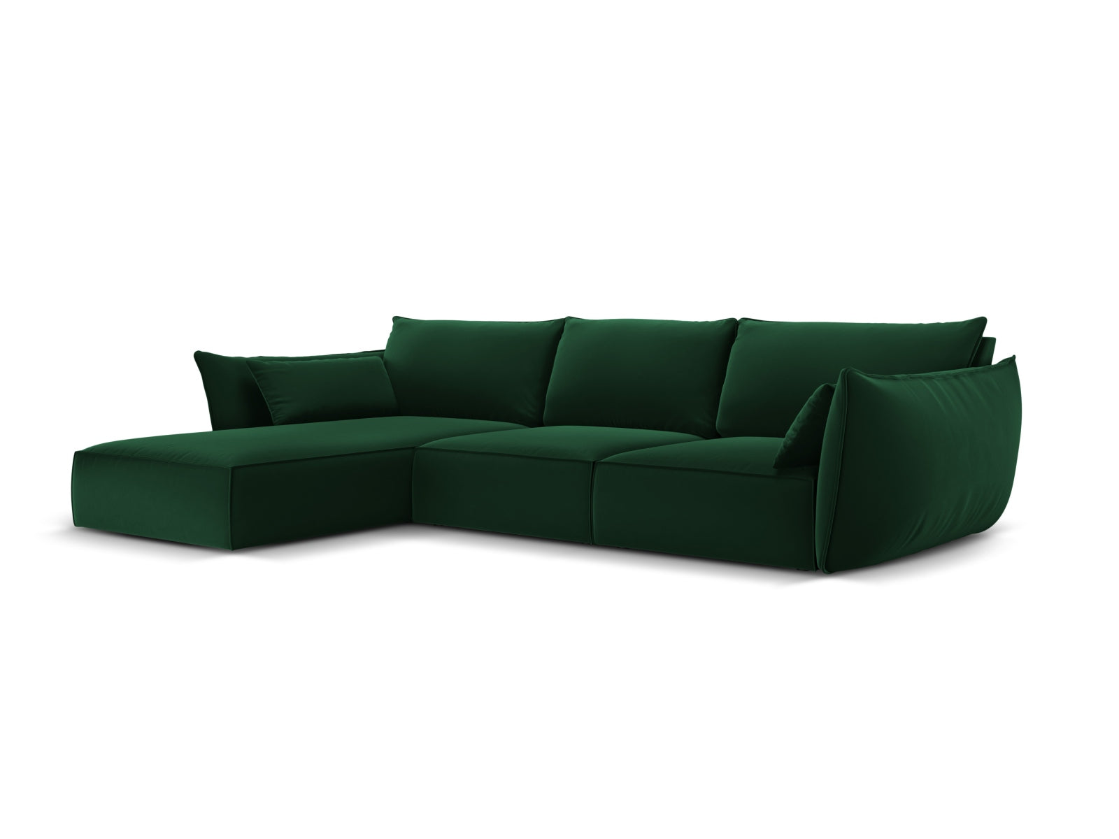 Elegantes Kaelle Velour Ecksofa links in sattem Bottle Green, ideal für stilvolle Wohnräume. Komfortables 4-Sitzer Design von Micadoni.
