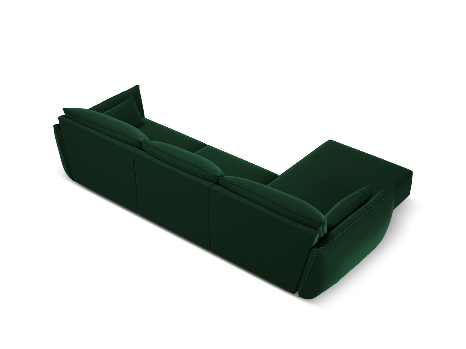 Luxuriöses Kaelle Velour Ecksofa links in tiefem Flaschengrün, perfektes 4-Sitzer Möbelstück für moderne und elegante Wohnkonzepte.