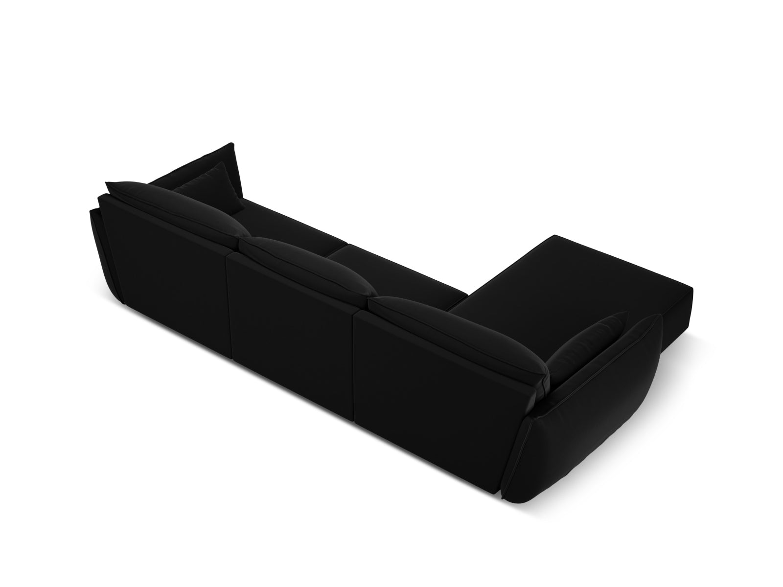 Modernes Kaelle Velour Ecksofa in Schwarz-Bluvel, linksseitig, bietet Platz für 4 Personen und verleiht jedem Raum einen Hauch von Eleganz.