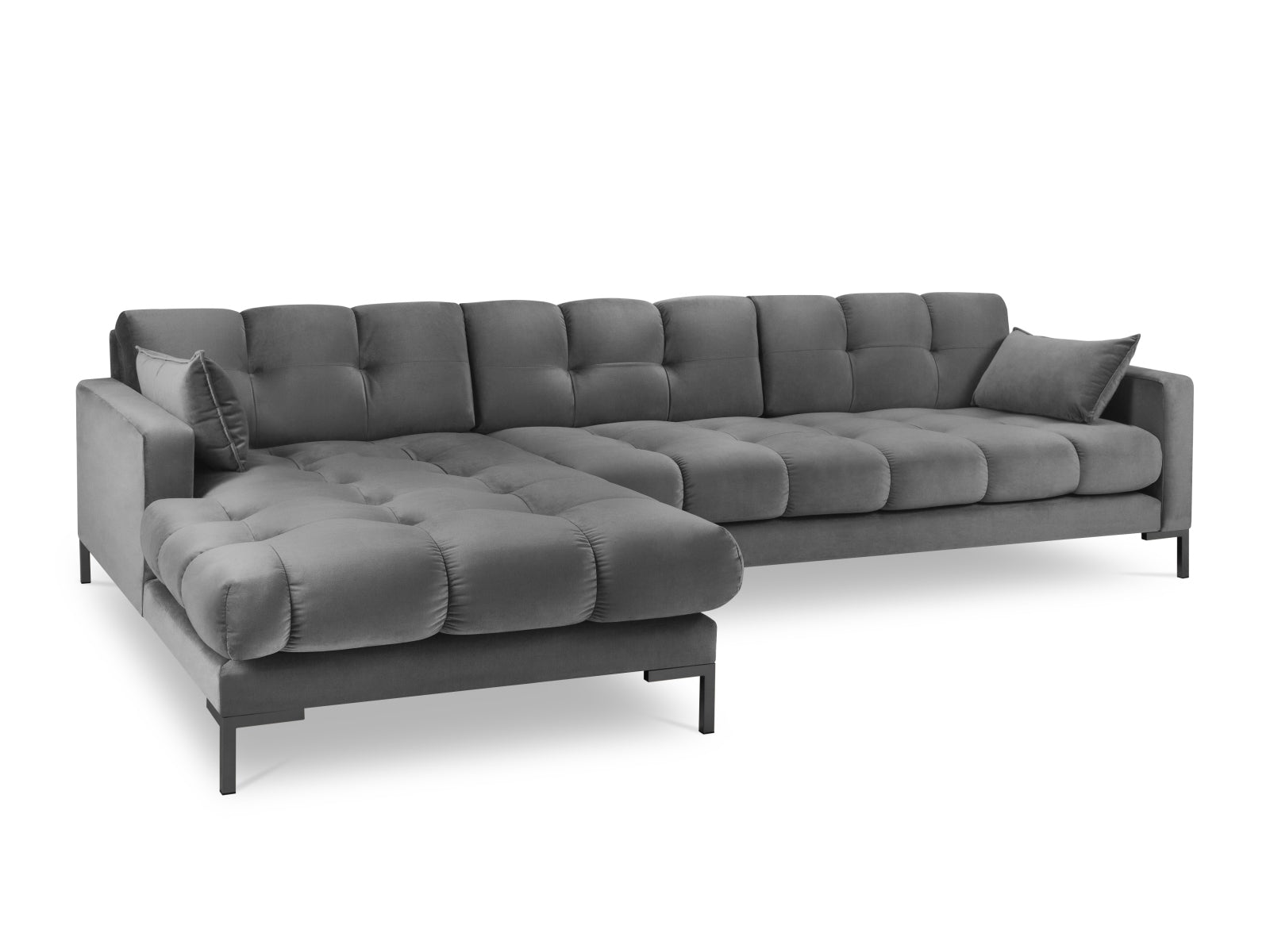 Mamaia Velour Ecksofa links 5 Sitzer in Light Grey/Schwarz-Bluvel präsentiert im Onlineshop von KAQTU Design AG. L-Sofa links ist von Micadoni