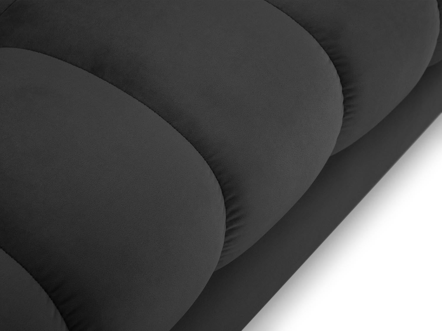 Modernes Mamaia Velour Ecksofa links in edlem Dunkelgrau, perfekt für gesellige Runden. 5-Sitzer von Micadoni für stilvolle Wohnatmosphäre.
