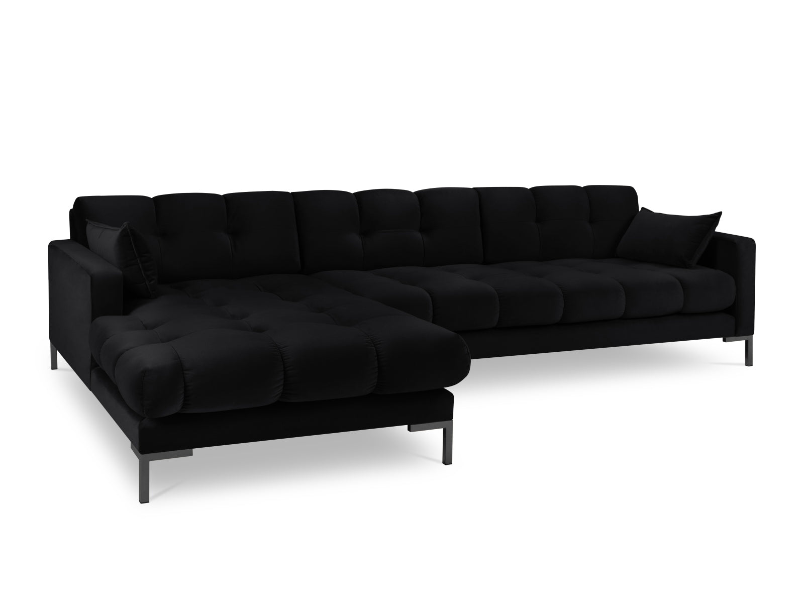 Mamaia Velour Ecksofa links 5 Sitzer in Black/Schwarz-Bluvel präsentiert im Onlineshop von KAQTU Design AG. L-Sofa links ist von Micadoni
