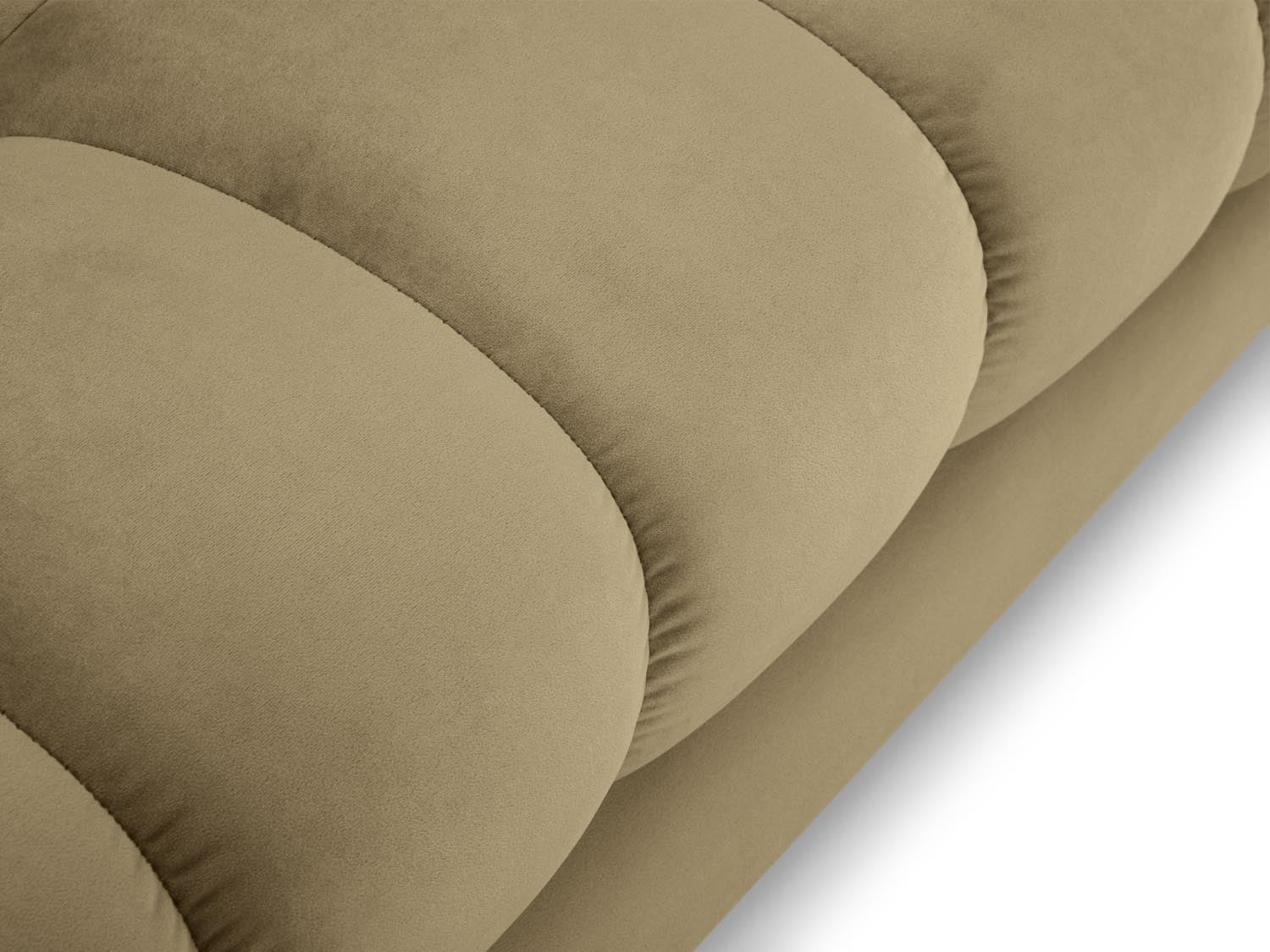 Elegantes Mamaia Velour Ecksofa links, 5-Sitzer in harmonischen Beige- und Schwarznuancen, ideal für gemütliche Abende und zeitgemäße Einrichtung.