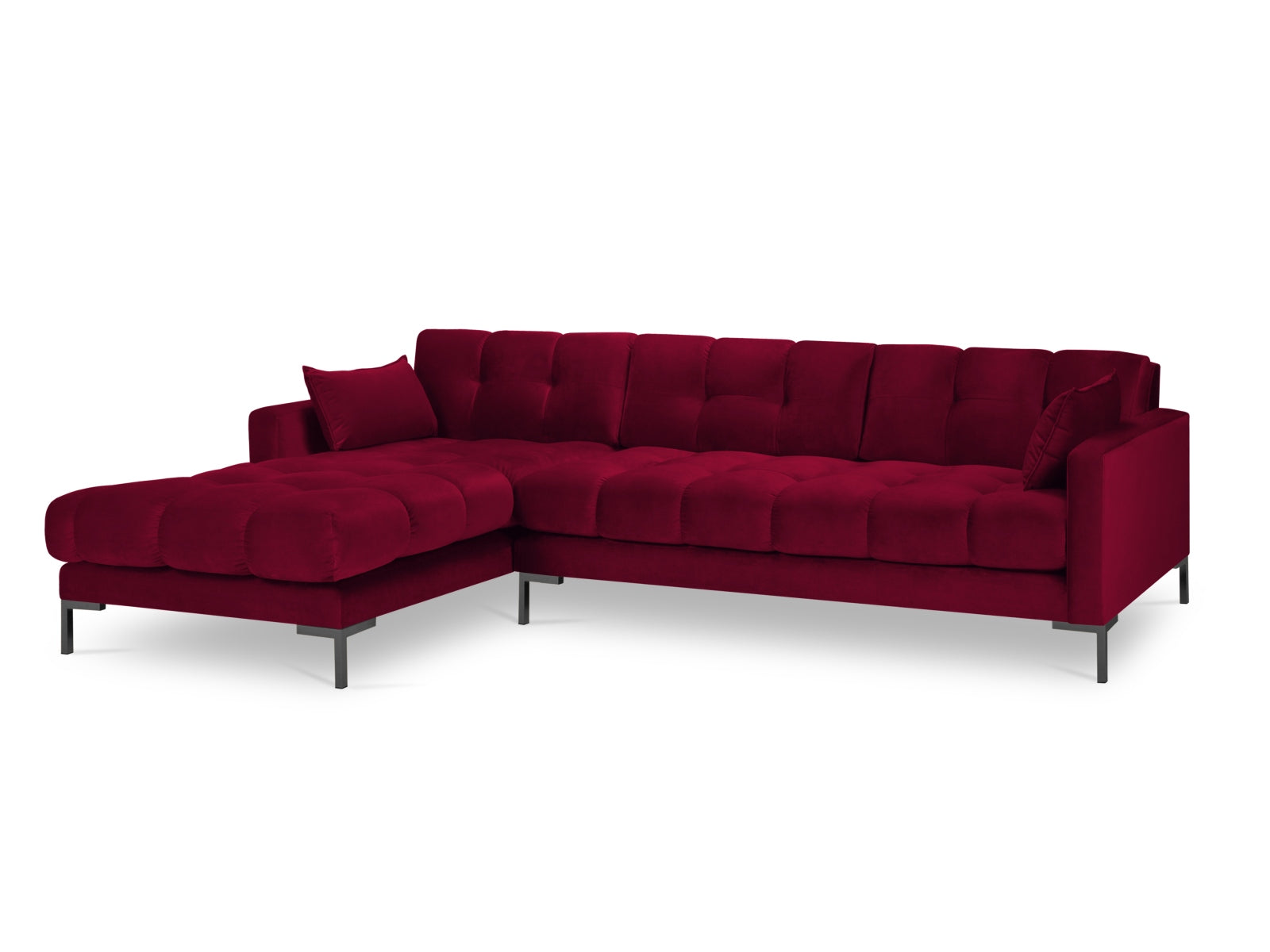 Erleben Sie das Mamaia Velour Ecksofa links von Micadoni – ein elegantes 5-Sitzer Sofa, das stilvollen Komfort und Funktionalität für Ihr Zuhause bietet.