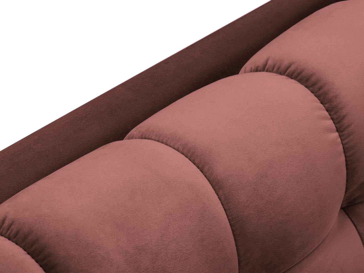 Stylisches Mamaia Velour Ecksofa links in modernem Pink und Schwarz, ideal für gemütliche Abende und ein elegantes Ambiente. 5-Sitzer von Micadoni.