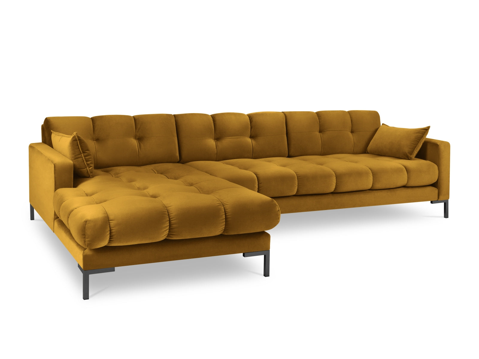 Mamaia Velour Ecksofa links 5 Sitzer in Yellow/Schwarz-Bluvel präsentiert im Onlineshop von KAQTU Design AG. L-Sofa links ist von Micadoni