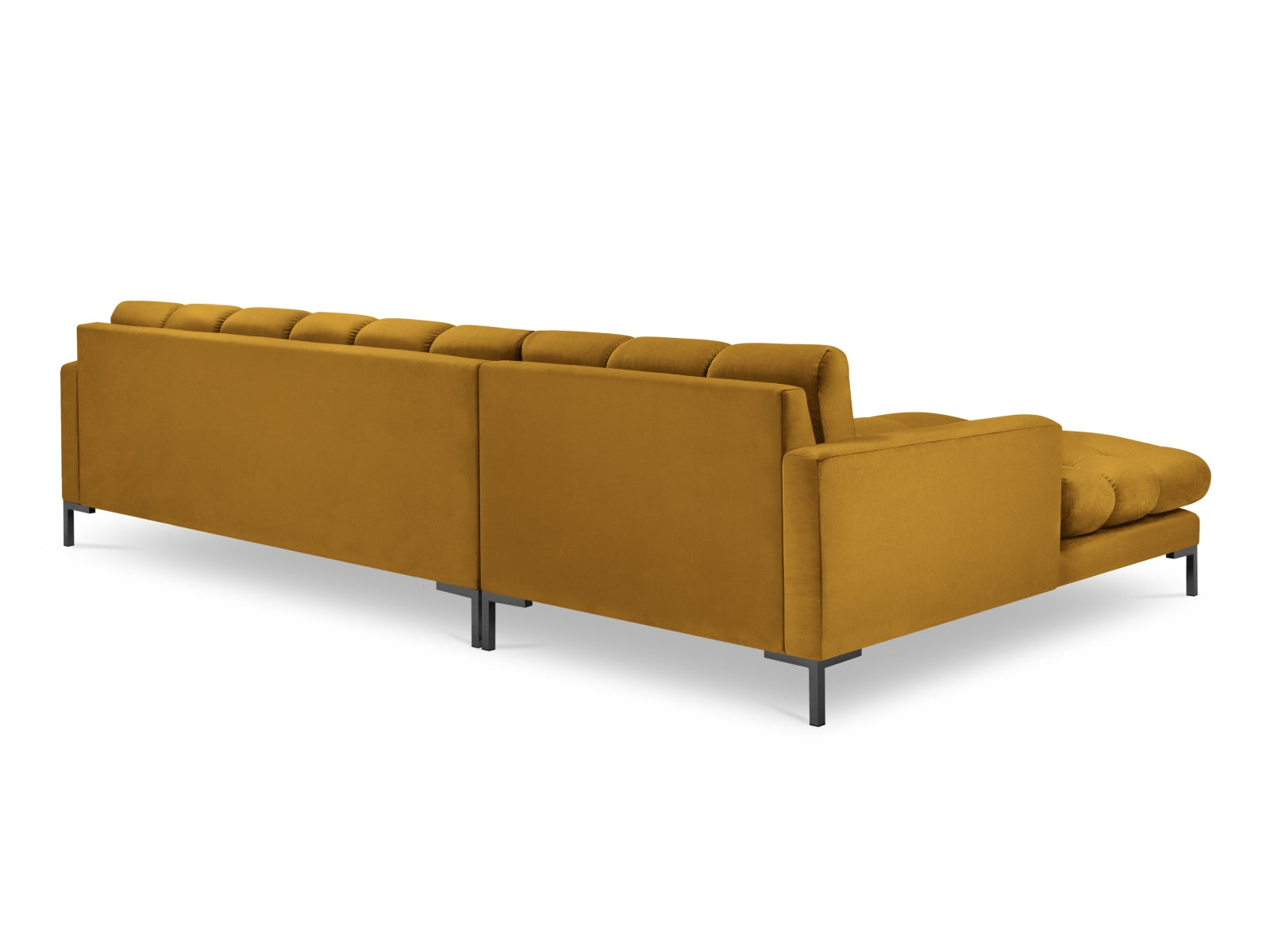 Elegantes Mamaia Velour Ecksofa links in trendigem Gelb und Schwarz, ideal für stilvolle Wohnräume und gemütliche Entspannung.