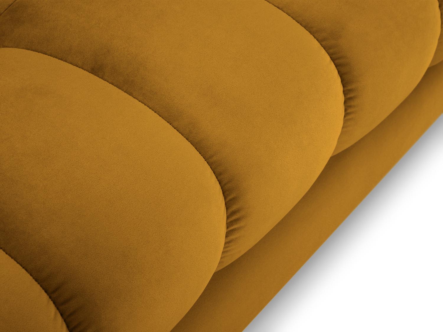 Modernes Mamaia Velour Ecksofa links in ansprechendem Gelb und Schwarz, perfekt für komfortable Sitzgelegenheiten und stilvolle Akzente.