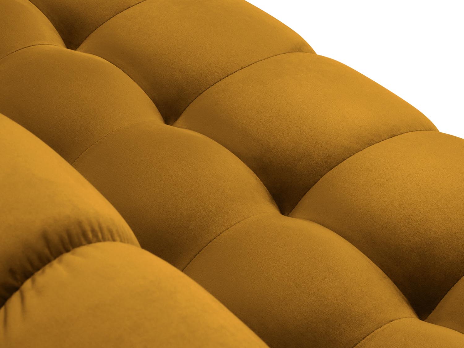 Stilvolles Mamaia Velour Ecksofa links in Gelb und Schwarz, perfekt für moderne Wohnzimmer und entspannte Stunden mit Freunden.