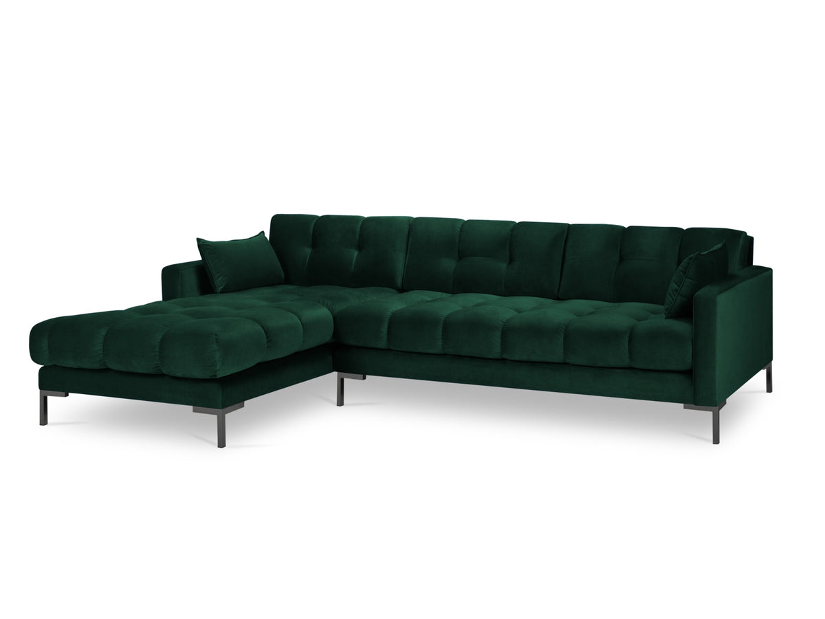 Mamaia Velour Ecksofa links 5 Sitzer in Bottle Green/Schwarz-Bluvel präsentiert im Onlineshop von KAQTU Design AG. L-Sofa links ist von Micadoni