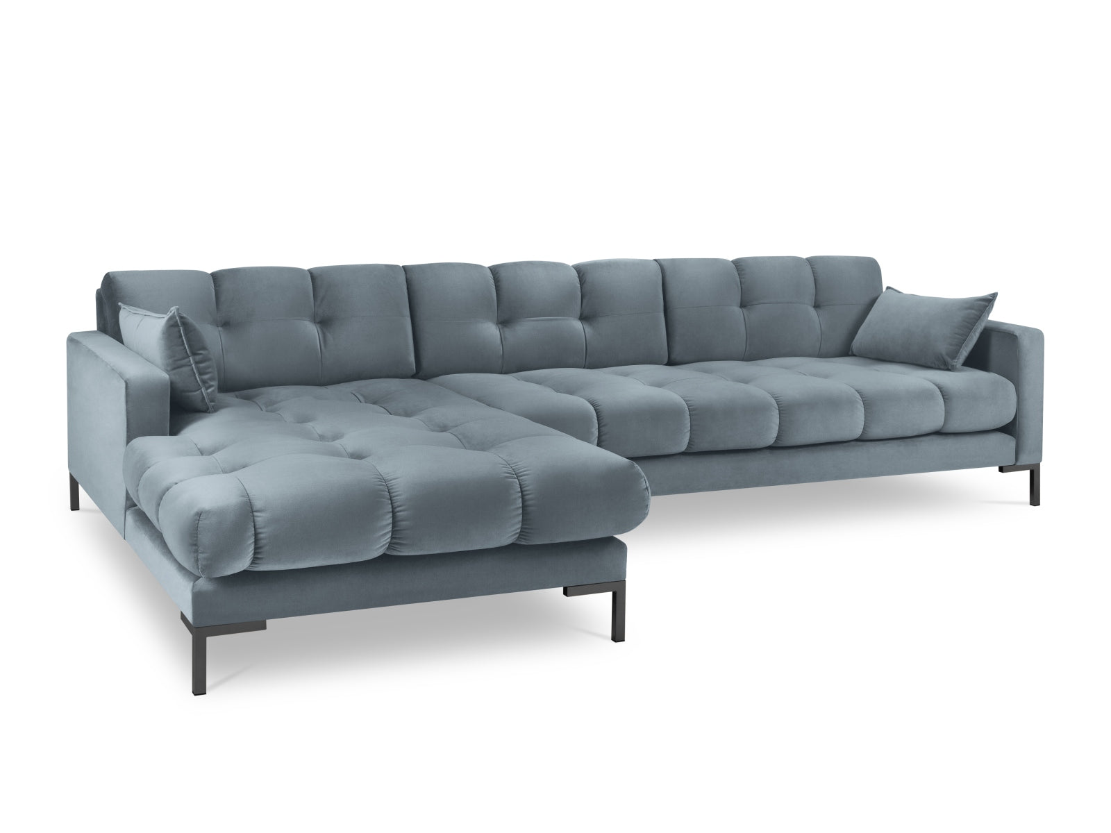 Mamaia Velour Ecksofa links 5 Sitzer in Light Blue/Schwarz präsentiert im Onlineshop von KAQTU Design AG. Ecksofa links ist von Micadoni