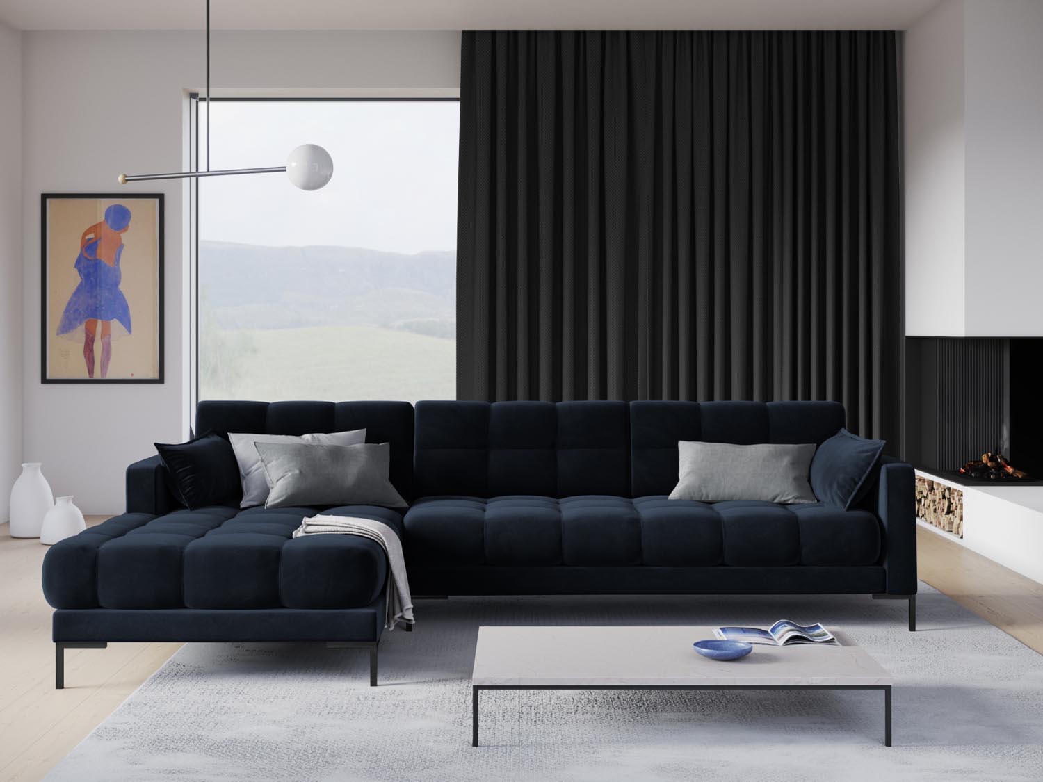 Entdecken Sie das stilvolle Mamaia Velour Ecksofa links von Micadoni – ein elegantes 5-Sitzer Sofa, das Komfort und modernes Design vereint.