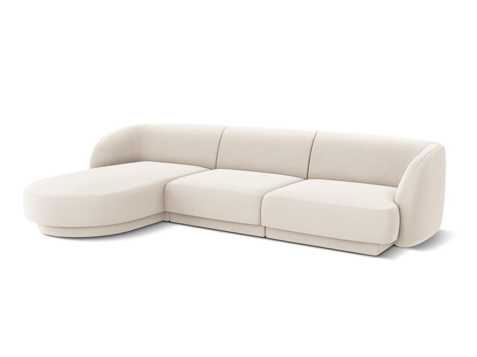 Elegantes Miley Velour Ecksofa links von Micadoni: 4-Sitzer mit hochwertigem Velourstoff, ideal für stilvolle Wohnräume und maximalen Komfort.