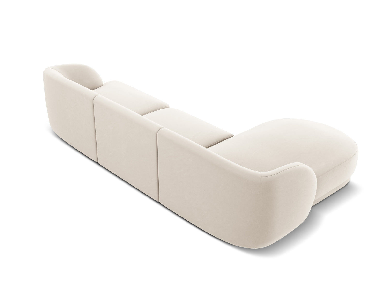 Elegantes Miley Velour Ecksofa links in sanftem Beige, ideal für stilvolle Wohnräume. Großzügiges 4-Sitzer Design von Micadoni.