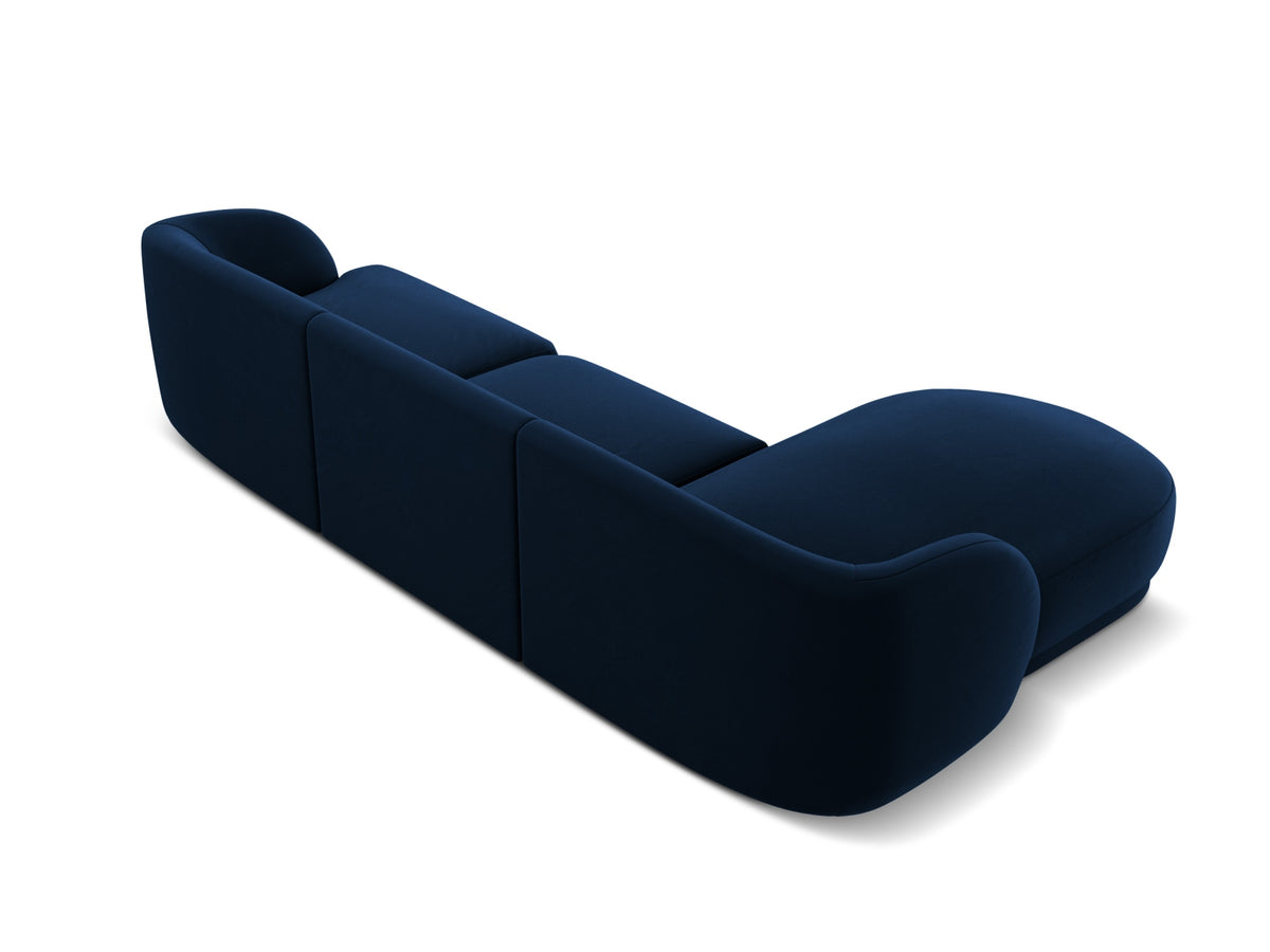 Miley Velour Ecksofa links 4 Sitzer in Royal Blue-Bluvel präsentiert im Onlineshop von KAQTU Design AG. L-Sofa links ist von Micadoni