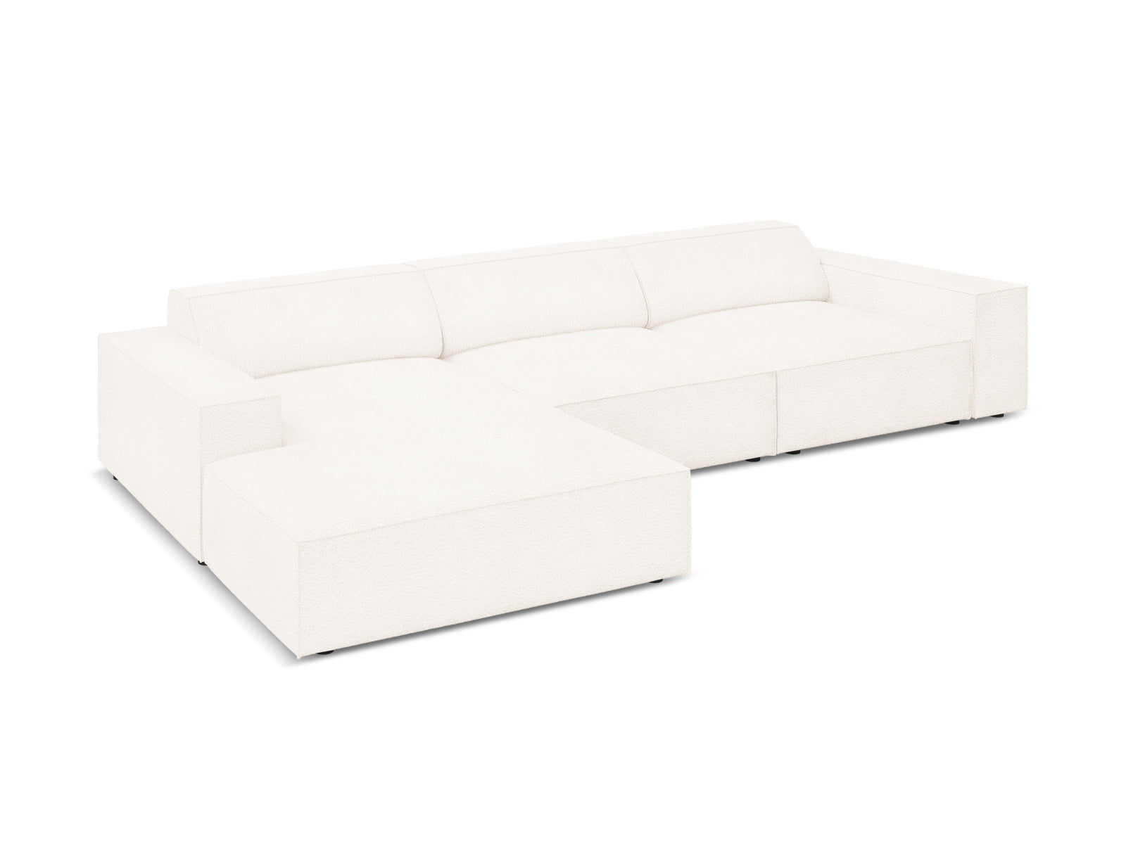 Entdecken Sie das Jodie Boucle Ecksofa links von Micadoni – ein elegantes 4-Sitzer Sofa, das Komfort und individuelle Gestaltungsmöglichkeiten bietet.