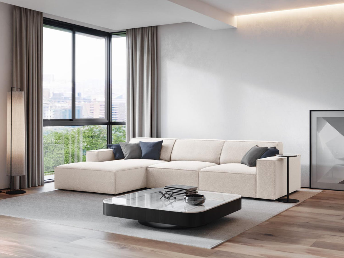 Jodie Modulares Ecksofa links 4 Sitzer in Light Beige-Megan präsentiert im Onlineshop von KAQTU Design AG. L-Sofa links ist von Micadoni