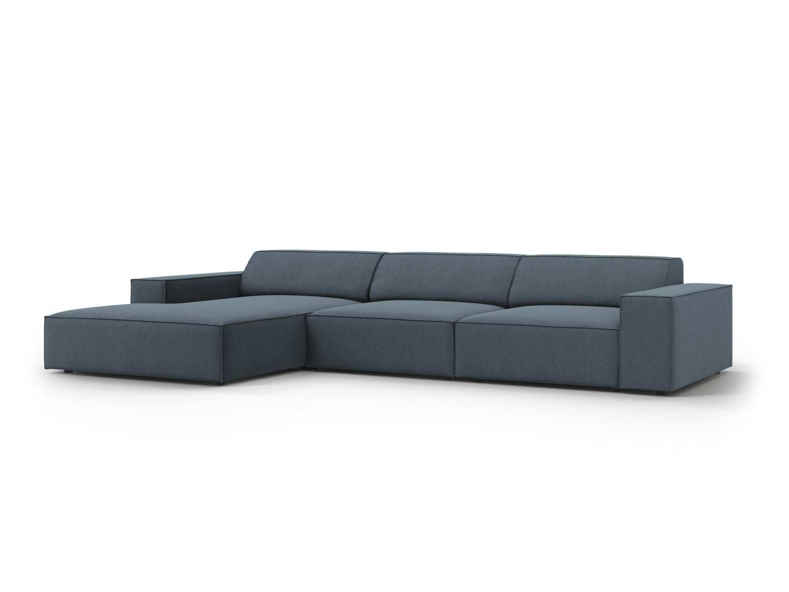 Modernes, modulares Ecksofa Jodie in ansprechendem Blau, perfekt für gemütliche Wohnzimmer. 4-Sitzer von Micadoni für höchsten Komfort.