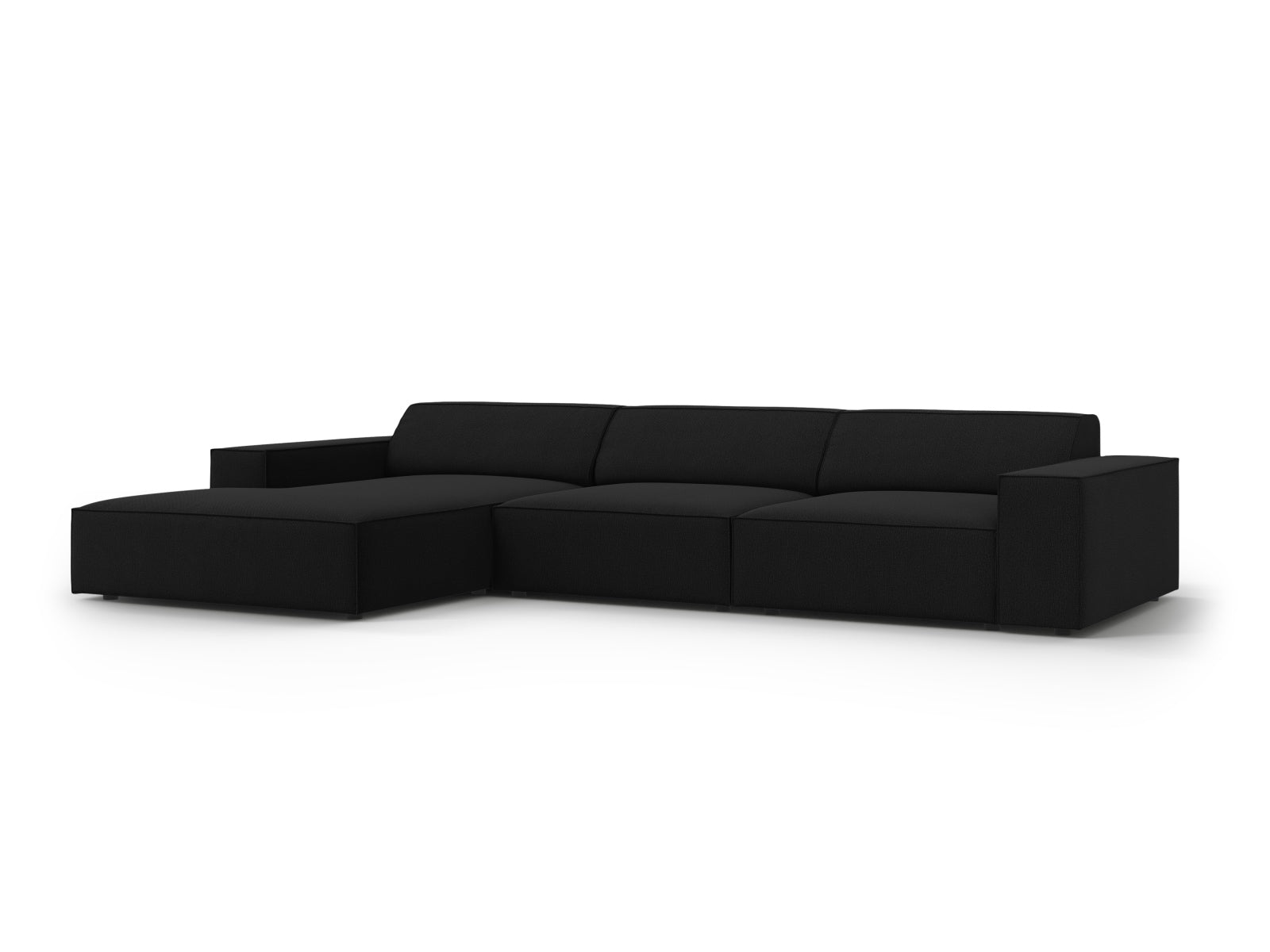 Modernes, modulares L-Sofa Jodie in edlem Schwarz, perfekt für gemütliche Wohnzimmer. 4-Sitzer von Micadoni für höchsten Komfort.