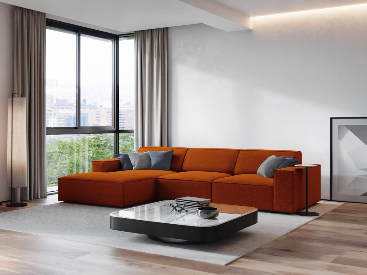 Jodie Modulares Ecksofa links 4 Sitzer in Terracotta-Megan präsentiert im Onlineshop von KAQTU Design AG. L-Sofa links ist von Micadoni