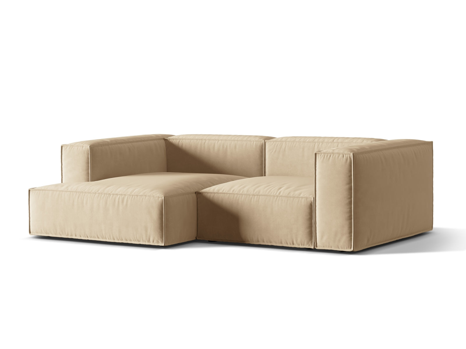 Elegantes Nuria Velour Ecksofa in Nude-Paris, 3-Sitzer, linksseitig, ideal für stilvolle Wohnräume, erhältlich bei KAQTU Design AG.