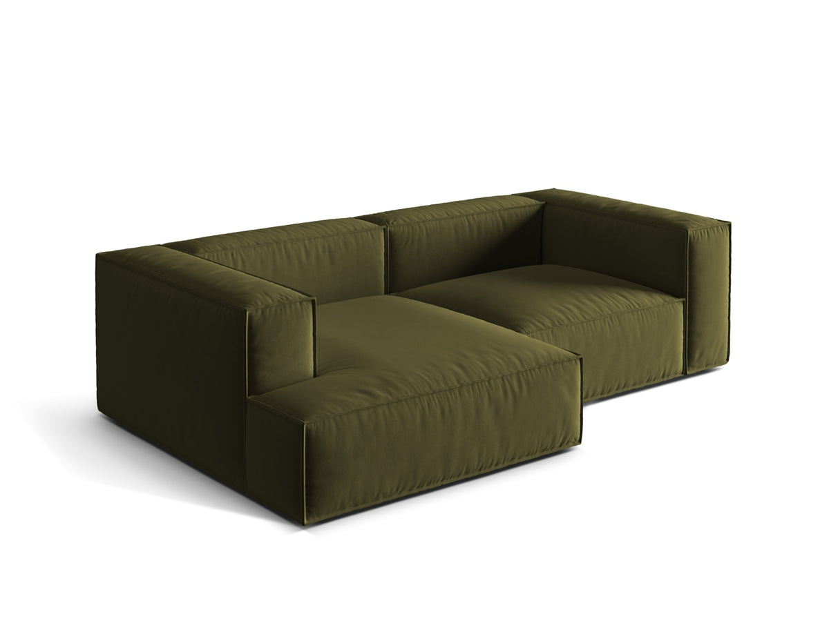 Nuria Velour Modular Ecksofa links 3 Sitzer in Moss Green Melange-Paris präsentiert im Onlineshop von KAQTU Design AG. L-Sofa links ist von Micadoni
