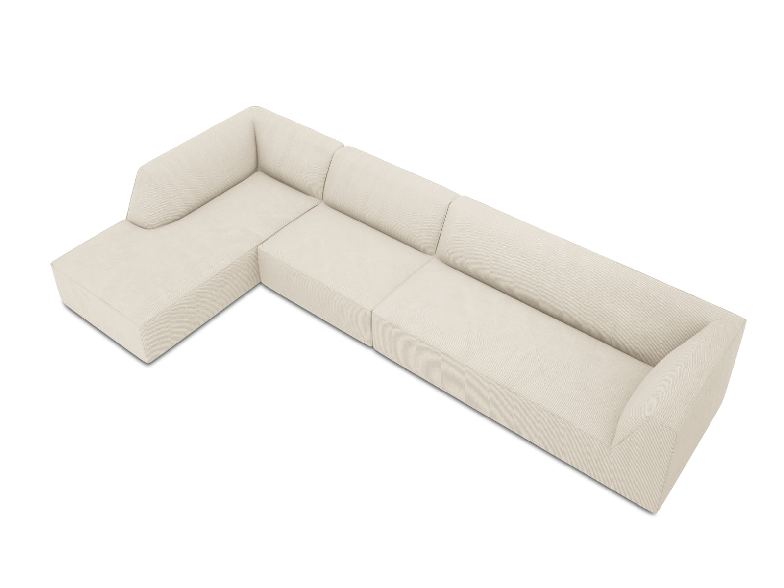 Modernes, flexibles Ecksofa Ruby in sanftem Light Beige, ideal für gemütliche Zusammenkünfte und geschmackvolle Wohnräume.
