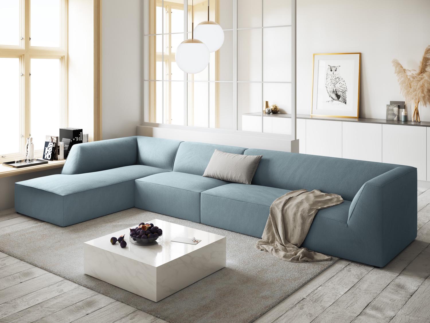Stylisches Ruby Ecksofa links, 5 Sitzer in modernem Design, ideal für gemütliche Wohnräume, präsentiert von Micadoni.