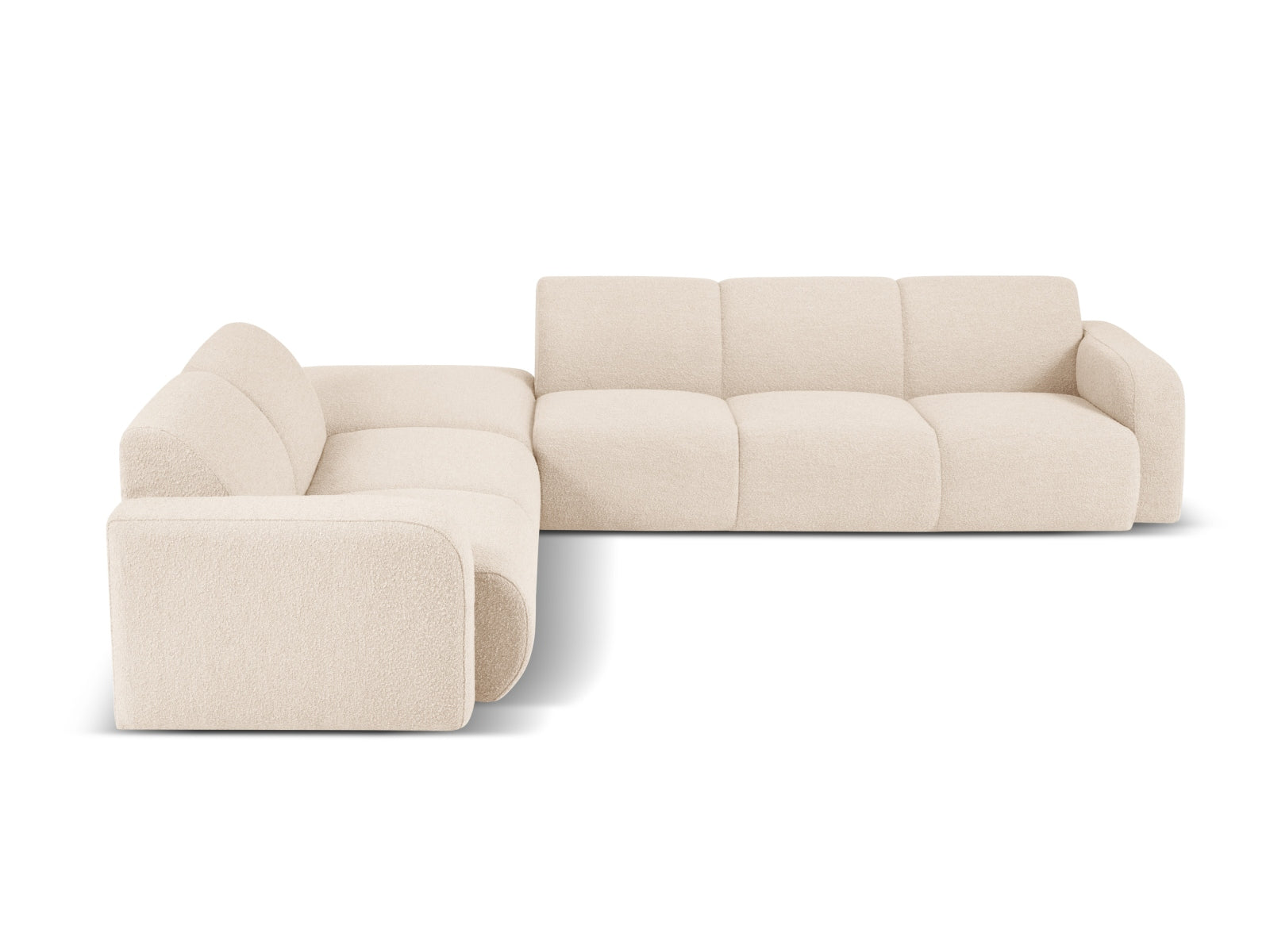 Beige Molino Boucle Ecksofa links für 6 Personen, stilvolles Design von Micadoni, ideal für moderne Wohnräume.
