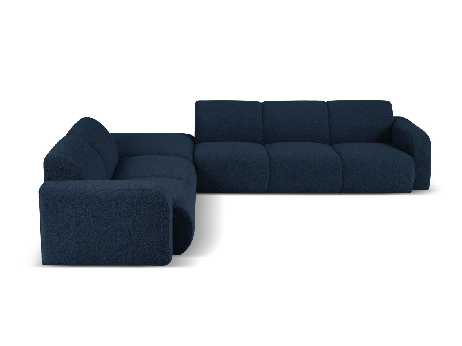 Elegantes Molino Boucle Ecksofa links für 6 Personen in Dunkelblau, stilvoll und komfortabel, ideal für moderne Wohnräume.