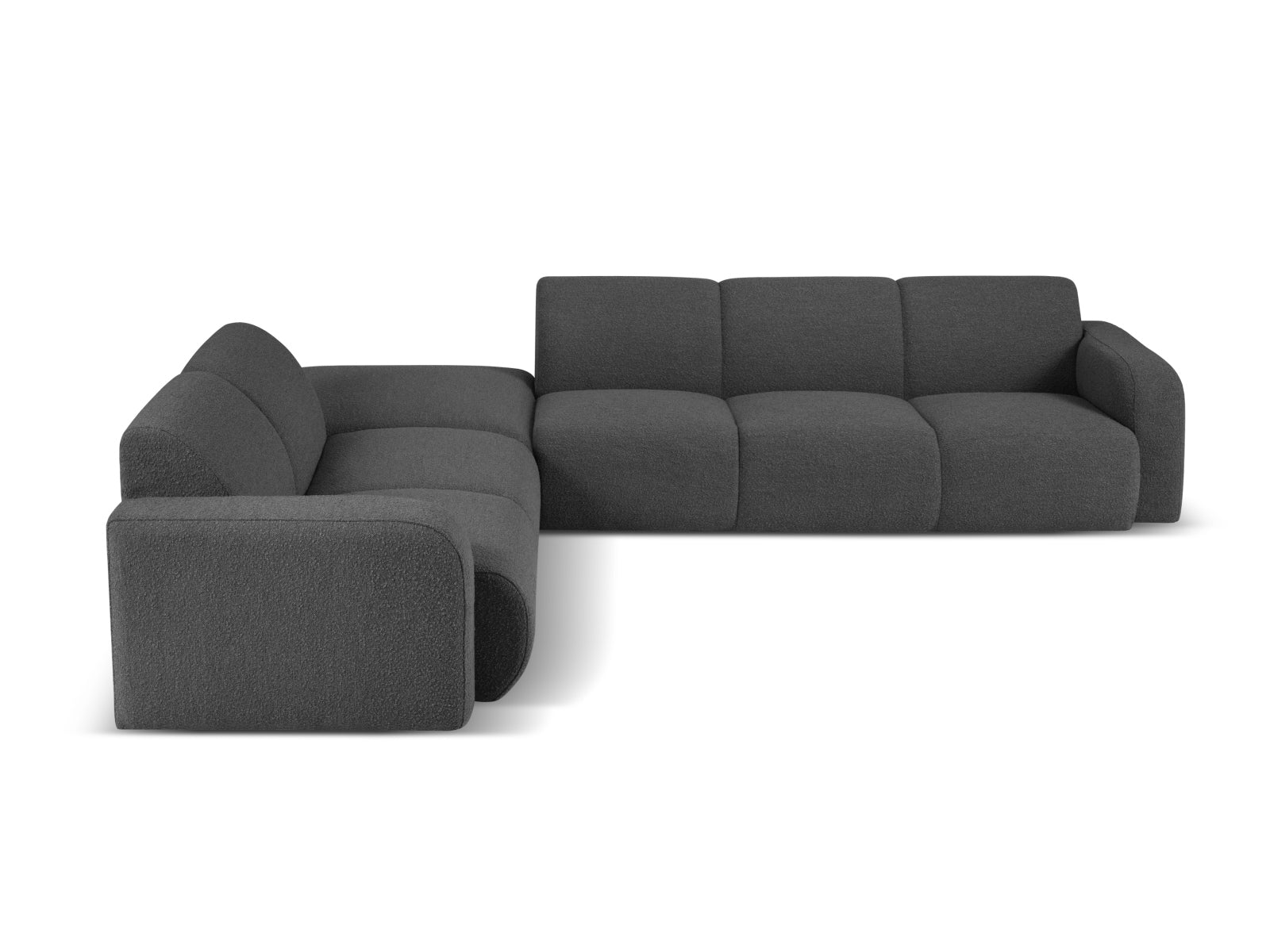 Stylisches Molino Boucle Ecksofa links für 6 Personen in elegantem Dunkelgrau, ideal für moderne Wohnräume.