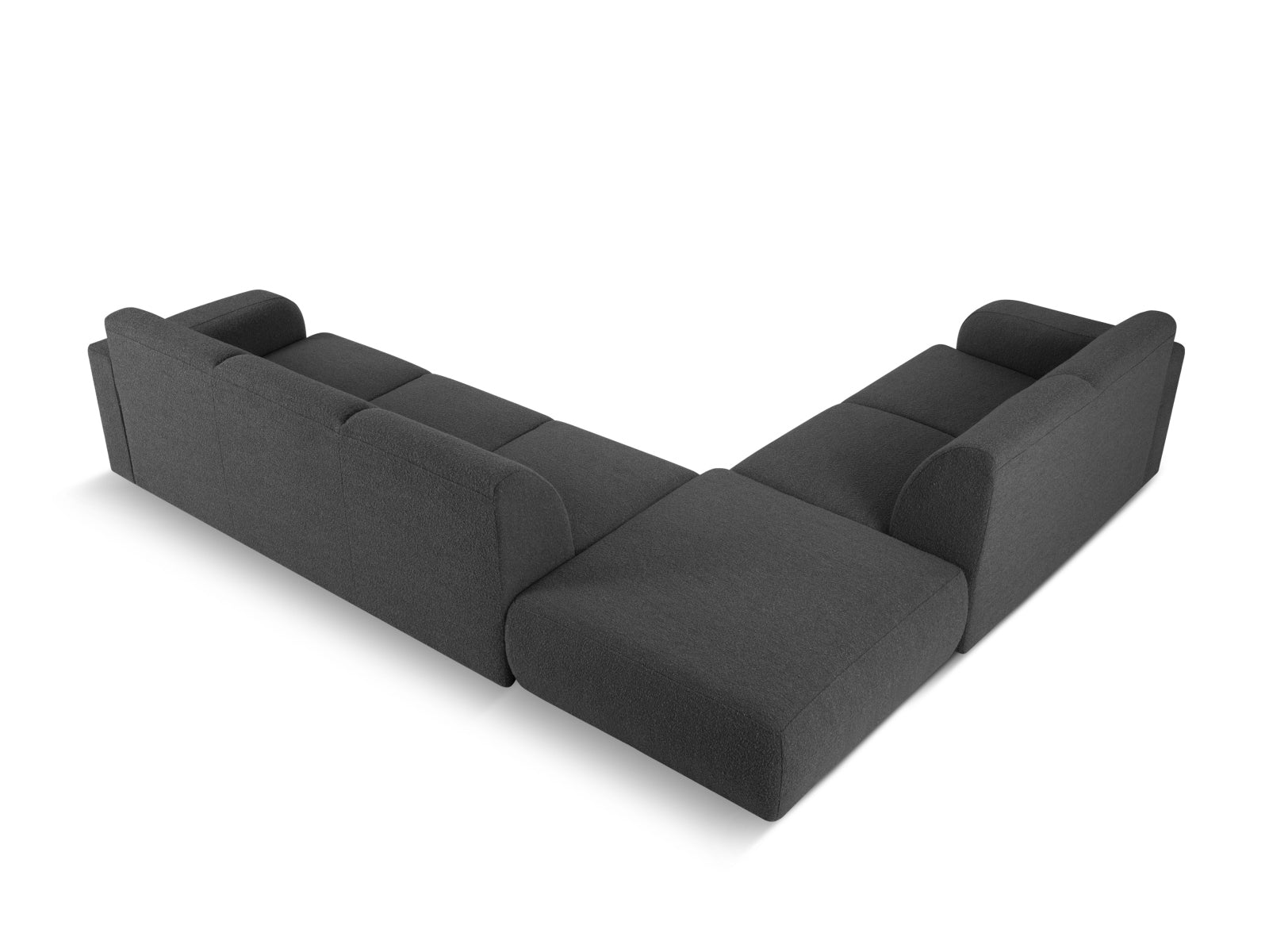 Elegantes linksseitiges Ecksofa Molino Boucle für 6 Personen in stilvollem Dunkelgrau, perfekt für zeitgemäße Wohnkonzepte.