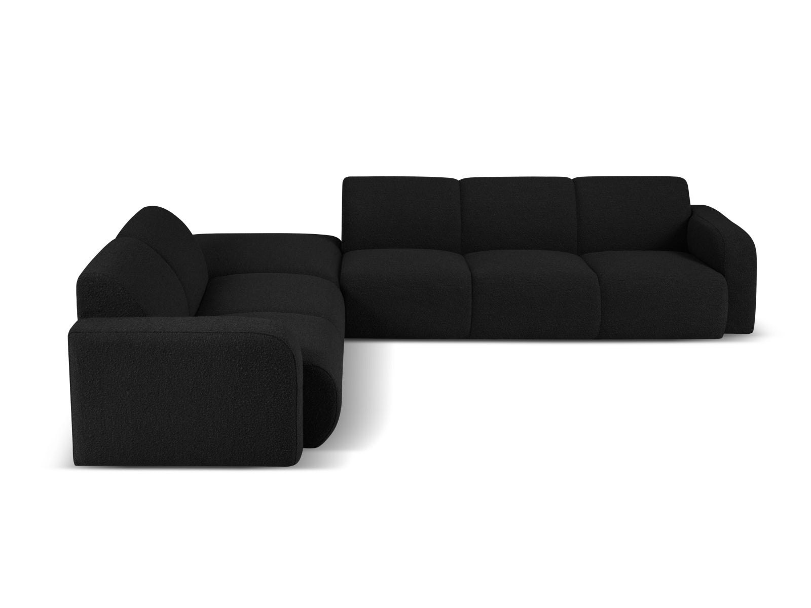 Elegantes Molino Boucle Ecksofa links für 6 Personen in stilvollem Schwarz, ideal für moderne Wohnräume und gemütliche Abende.