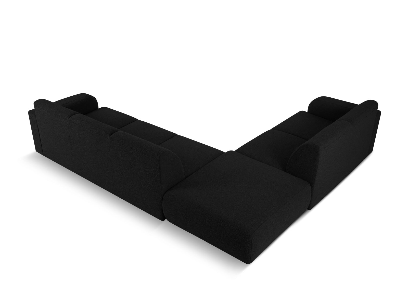 Stylisches Molino Boucle Ecksofa links für 6 Personen in edlem Schwarz, perfekt für entspannte Stunden und modernes Wohndesign.