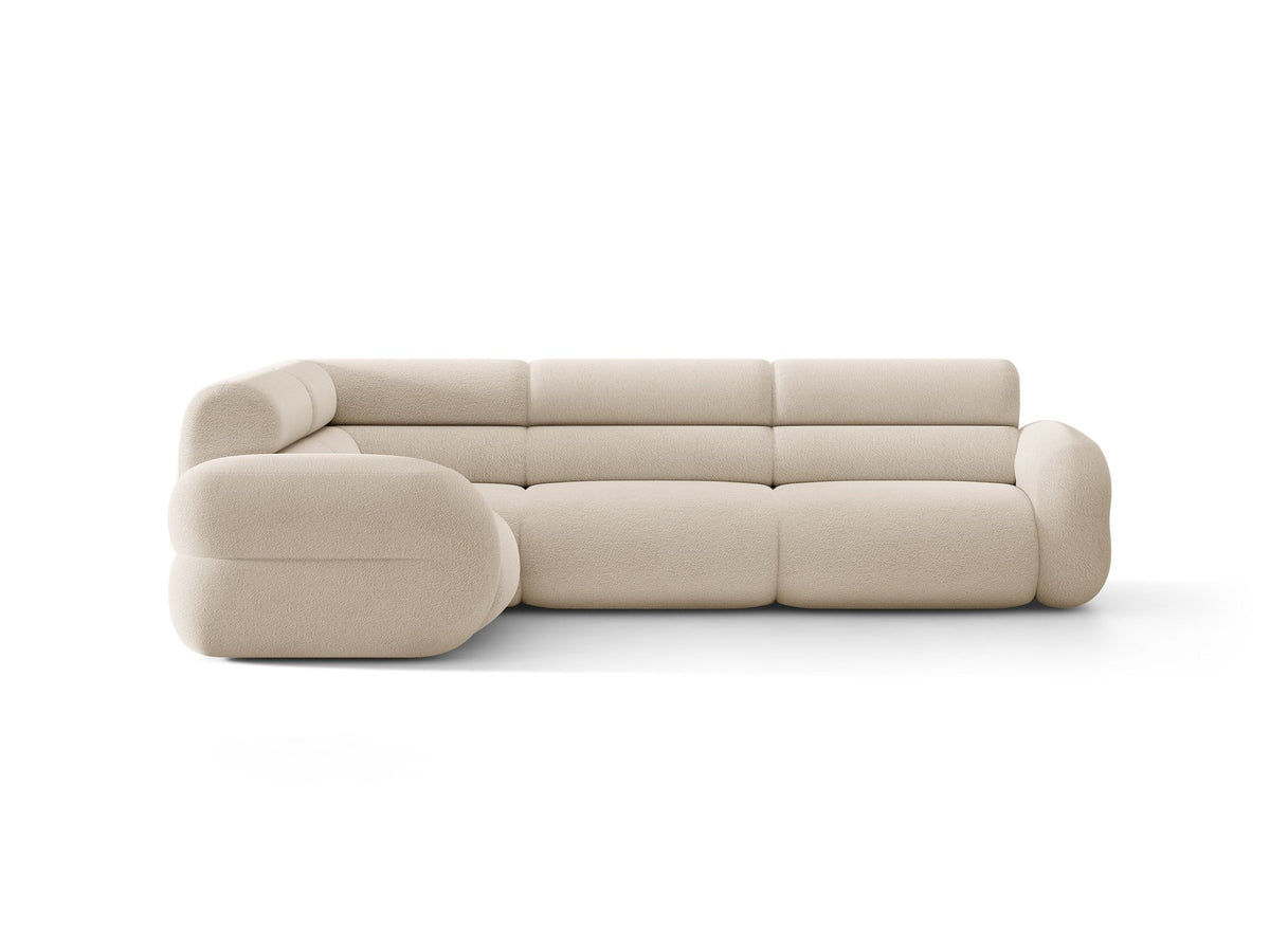 Micadoni Neo Linkes Ecksofa in Dunklem Olivgrün, L-Sofa links mit tiefer Sitzfläche, hoher Rückenlehne und schwarzen Kunststoffbeinen.